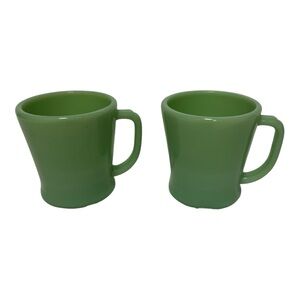 Fire-King Jadeite D Handle Green Milk Glass Coffee Mugs set of 2